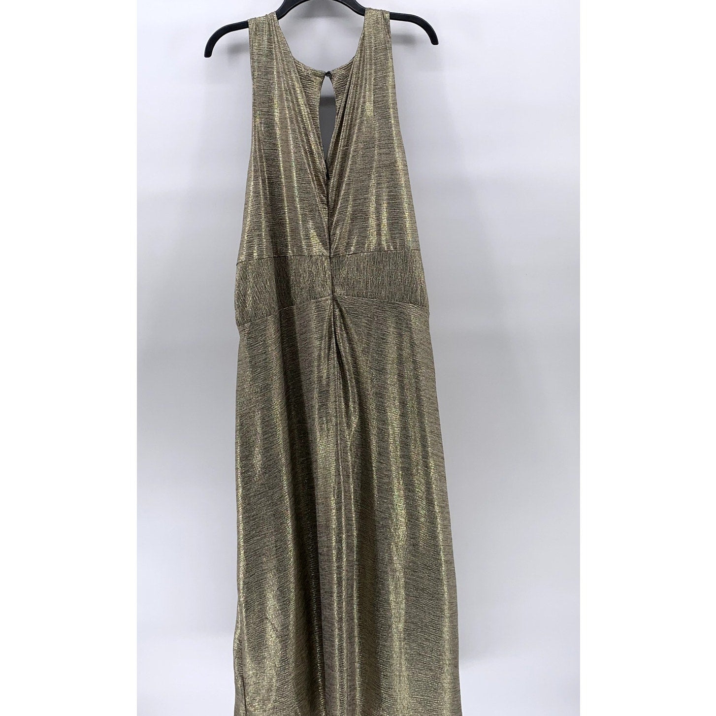 BY ANTHROPOLOGIE Women's Plus Gold Metallic Side-Ruched Midi Dress SZ 3X