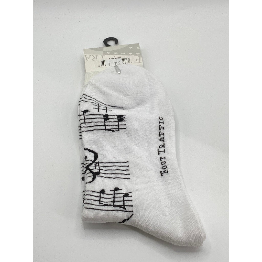 FOOT TRAFFIC Women's White-Black Music Note Print Crew Socks SZ 4-10