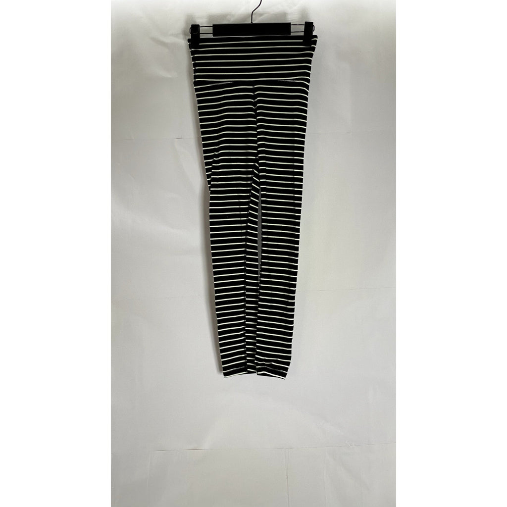 ATHLETA Women's Black/White Elation Virasana Striped Pull-On Leggings SZ 2XS