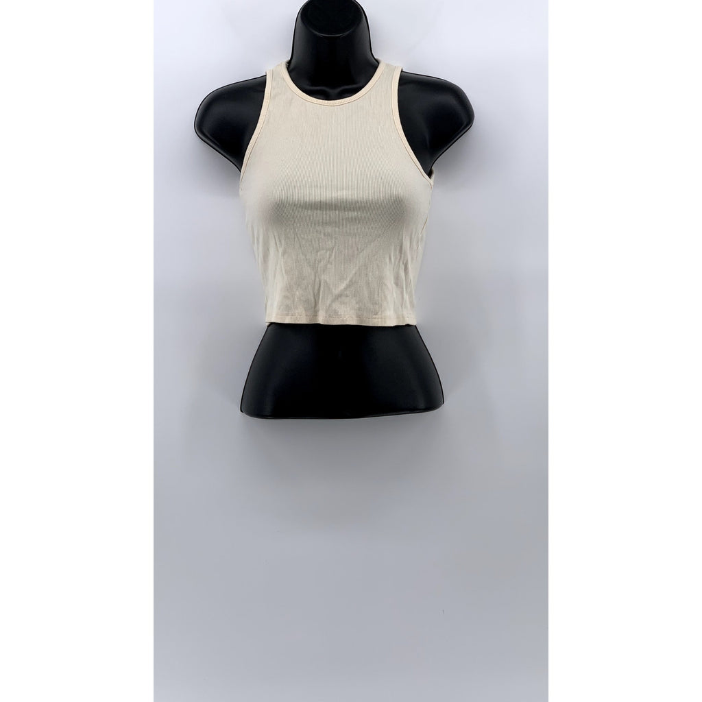 UNBRANDED Women’s Beige Crewneck Ribbed Casual Cropped Tank Top SZ M