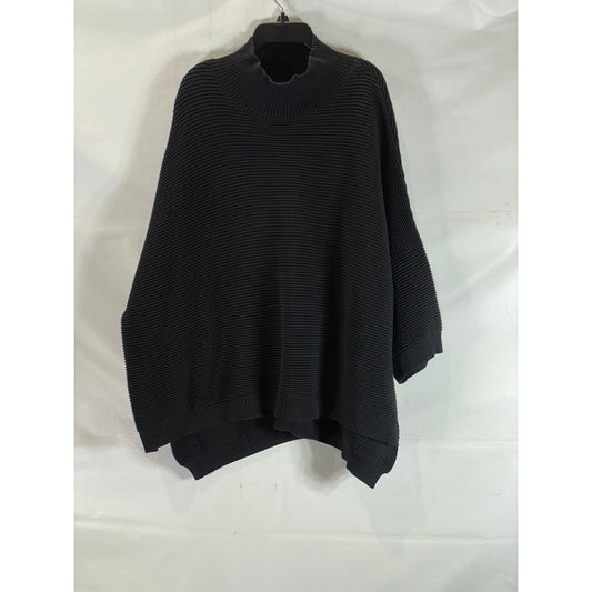 FRENCH CONNECTION Women's Black Ribbed Mock-Neck 3/4 Sleeve Poncho Sweater SZ M
