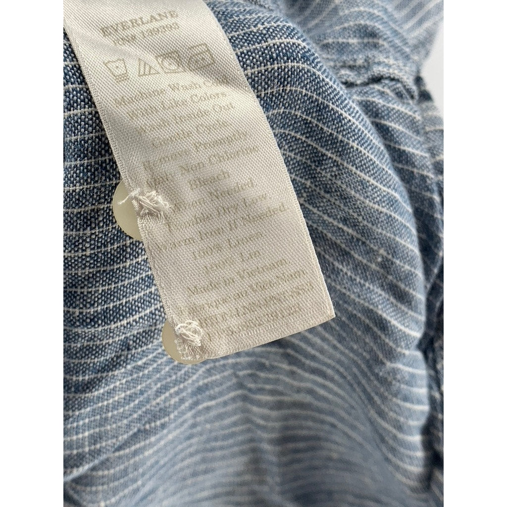 EVERLANE Men's Blue-White Micro Striped Linen Button-Up Short Sleeve Shirt SZ M