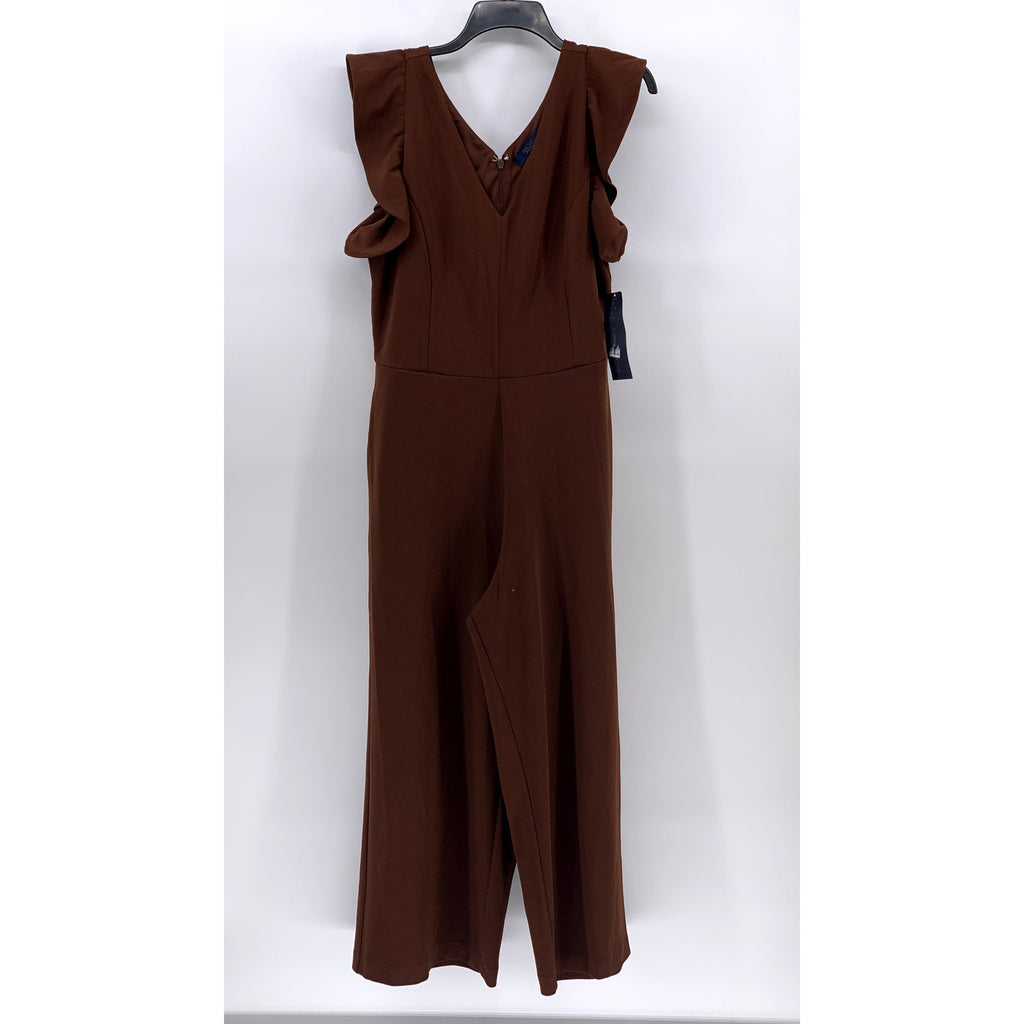 RACHEL RACHEL ROY Women's Brown V-Neck Ruffle-Sleeve Cropped Jumpsuit SZ XL
