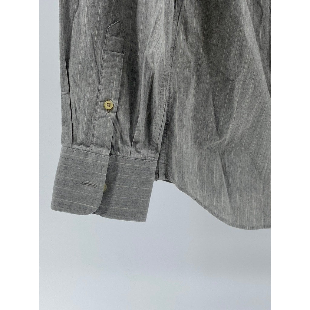 PRADA MILANO Men's Light Gray Striped Button-Up Long Sleeve Shirt SZ 15.5