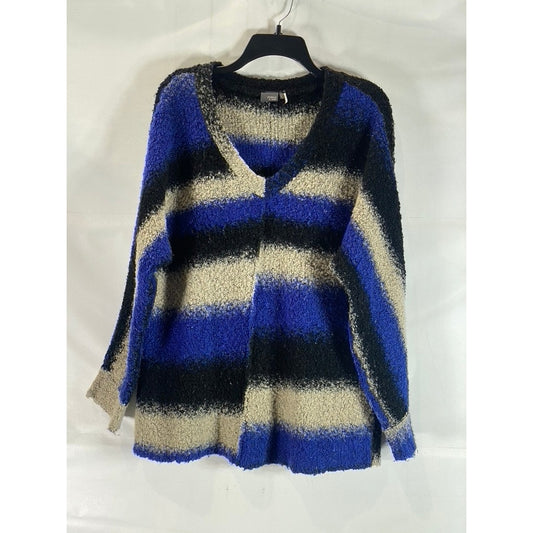 SPARKLE & FADE Women's Blue/Tan Striped V-Neck Long Sleeve Pullover Sweater SZ L