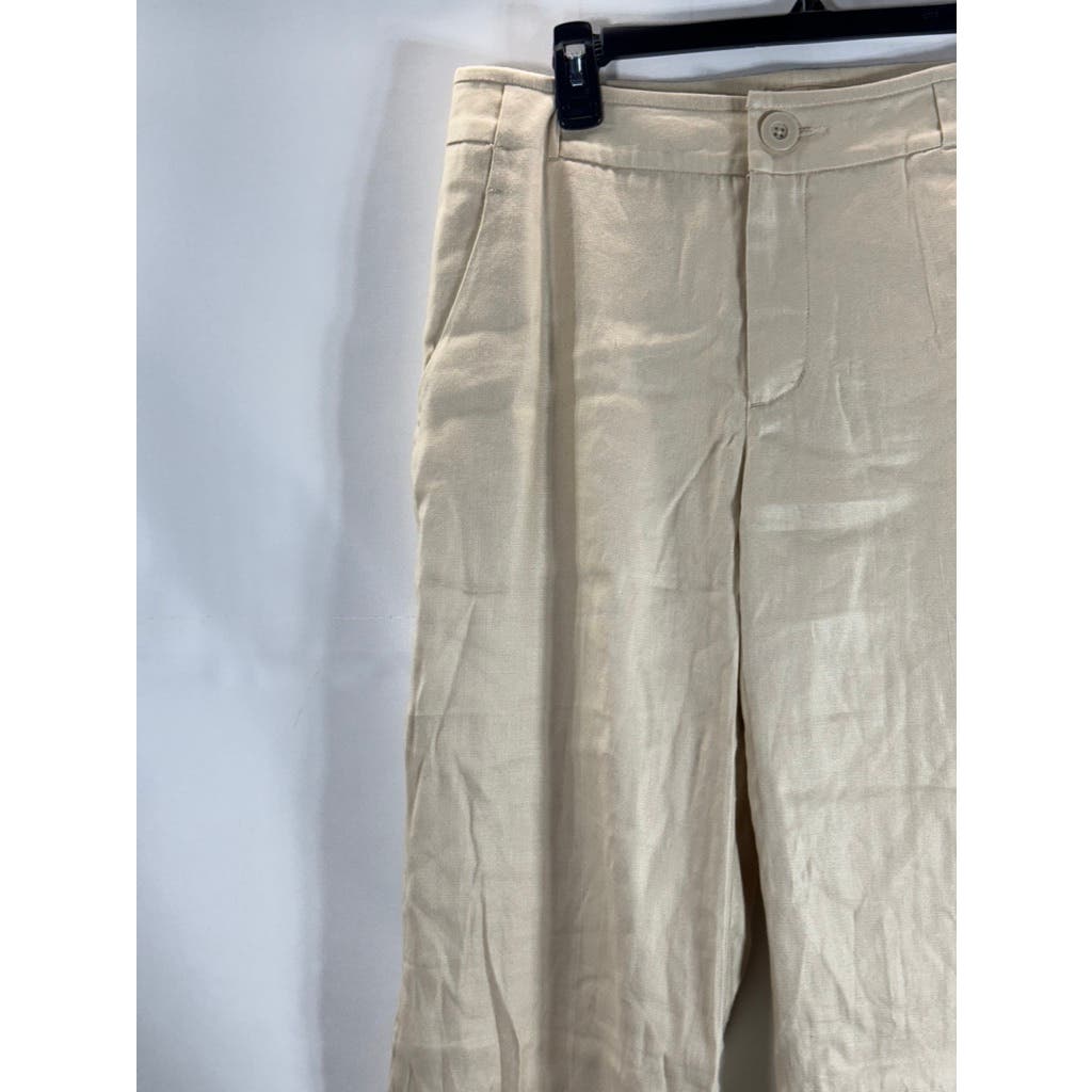 CABI Women's Beige Everly Linen Blend Straight Wide-Leg Pants SZ 6