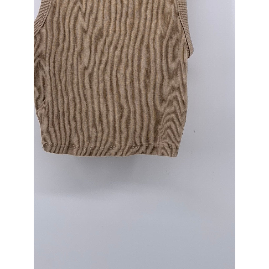 ZARA Women's Tan Rib Knit Casual Crewneck Sleeveless Cropped Top SZ S