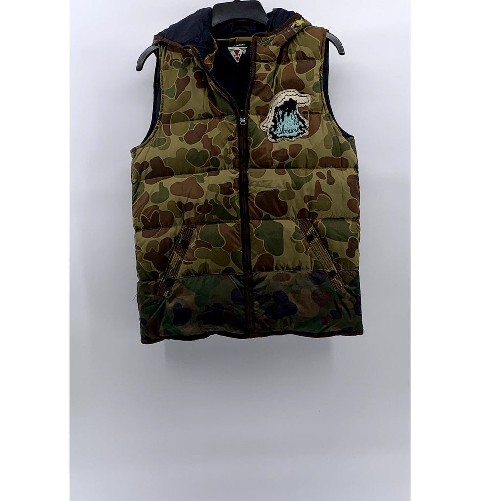 SCOTCH SHRUNK Men's Green-Navy Camo Reversible Zip-Up Hooded Vest SZ S