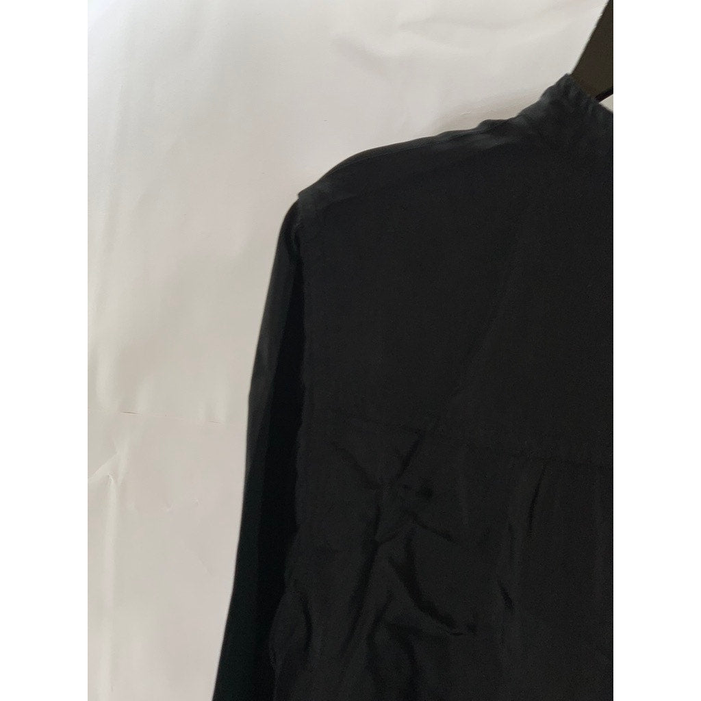 BANANA REPUBLIC Women's Black Button-Up Mandarin Collar Long Sleeve Top SZ L
