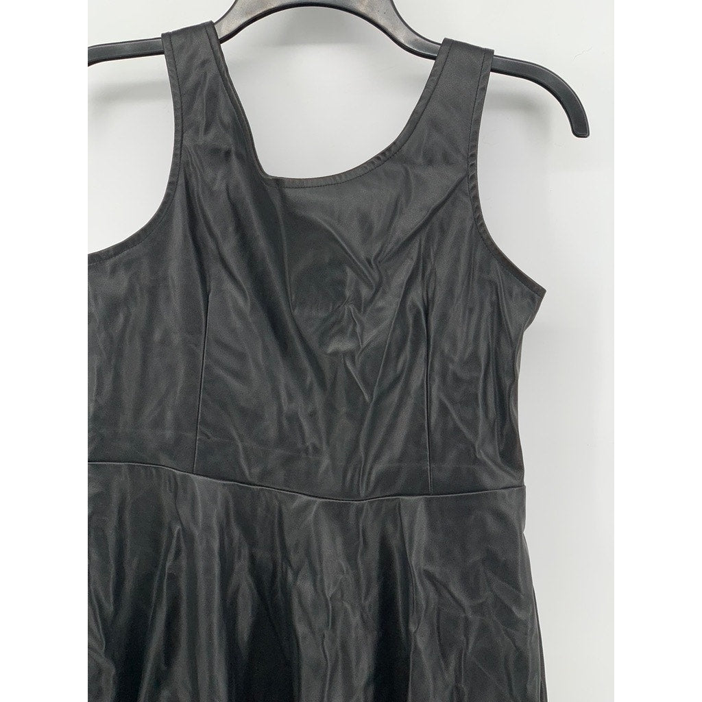 SHEIN Women's Black Faux Leather Scoop-Neck A-Line Tank Dress SZ 6