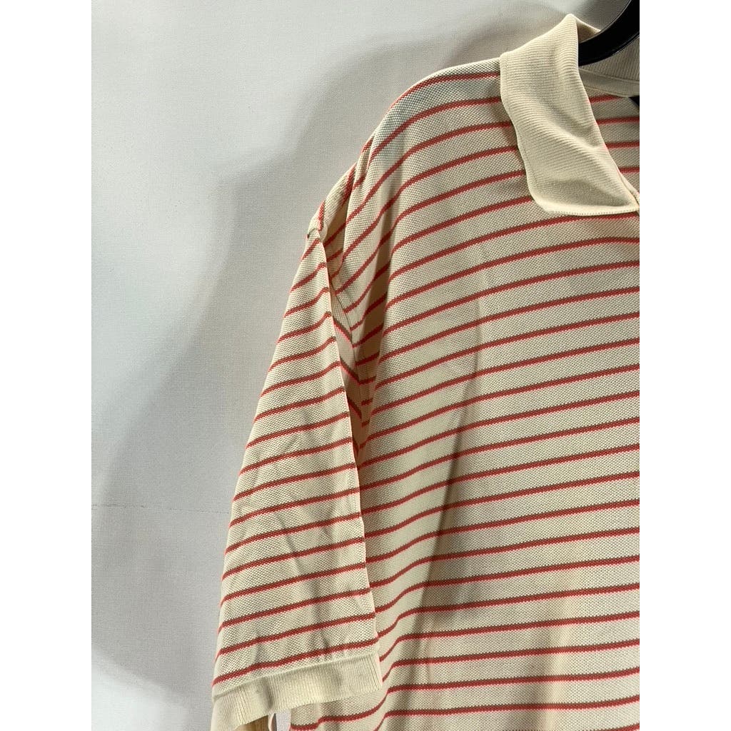 BROOKS BROTHERS Cream/Orange Striped Cotton Short Sleeve Polo Shirt SZ XL