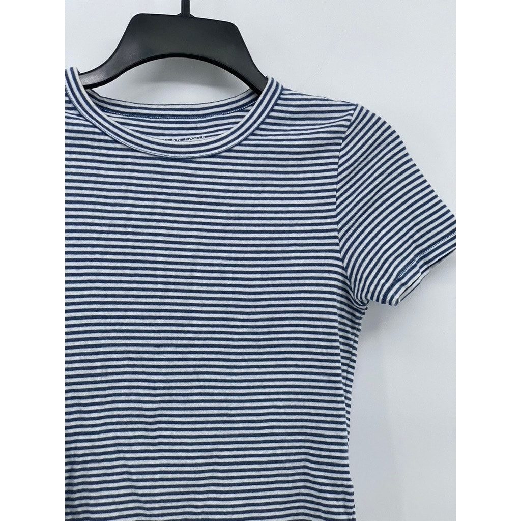 AMERICAN EAGLE Women's Blue-White Crewneck Short Sleeve Casual Crewneck Top SZ M