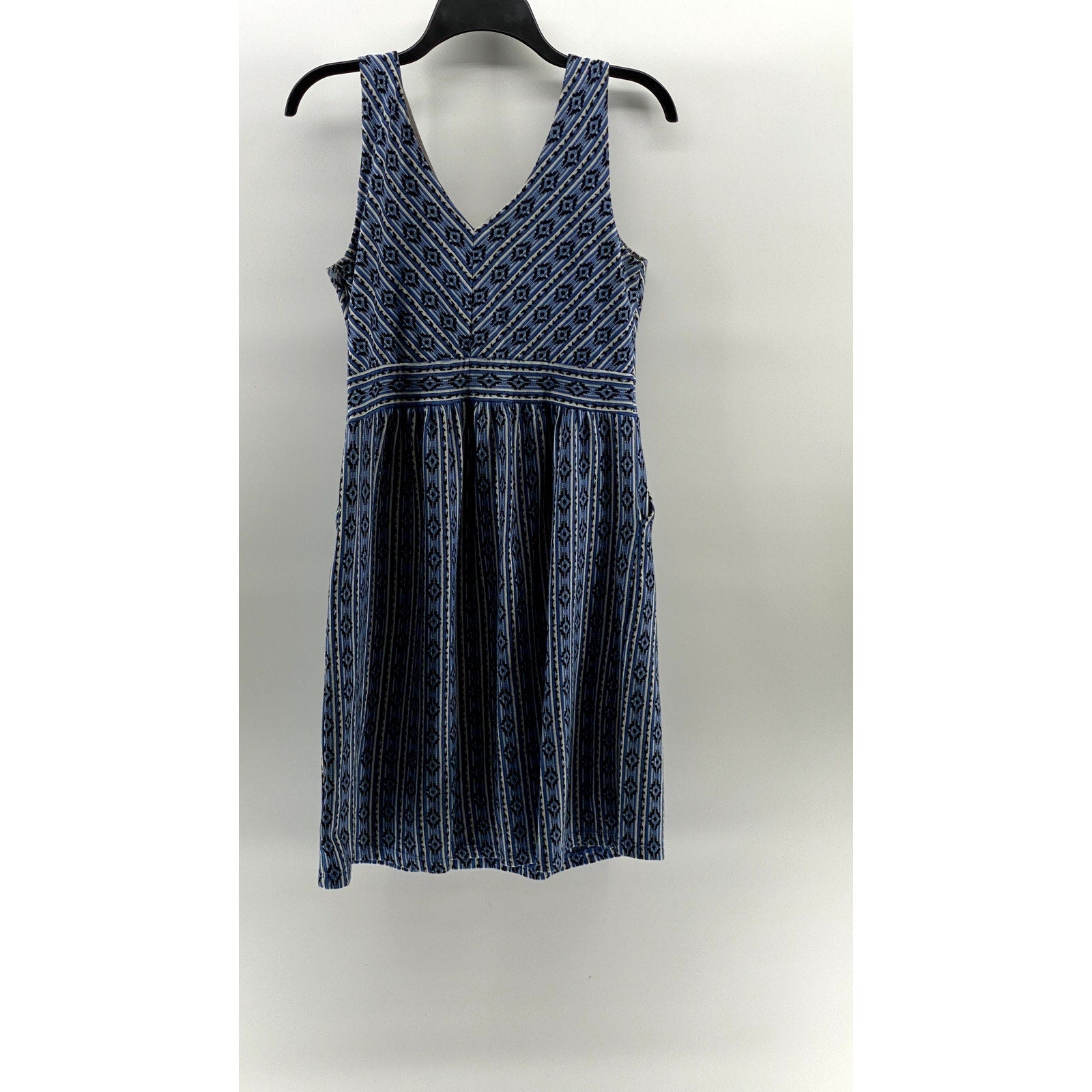 MAEVE By Anthropologie Women's Blue Printed V-Neck Sleeveless A-Line Dress SZ 10