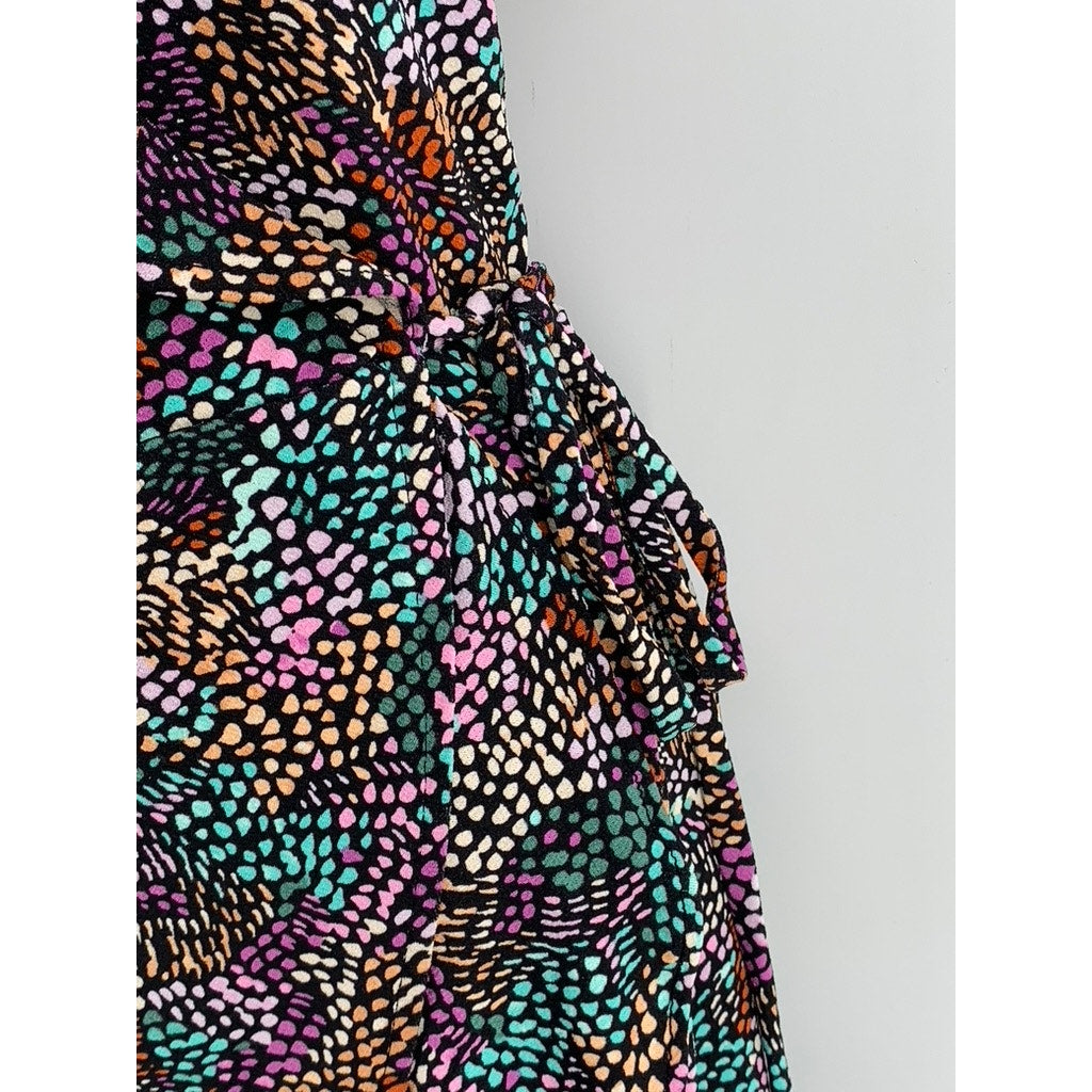 BAR III Women's Plus Black-Multi Printed Ruffle Wrap Dress SZ 0X