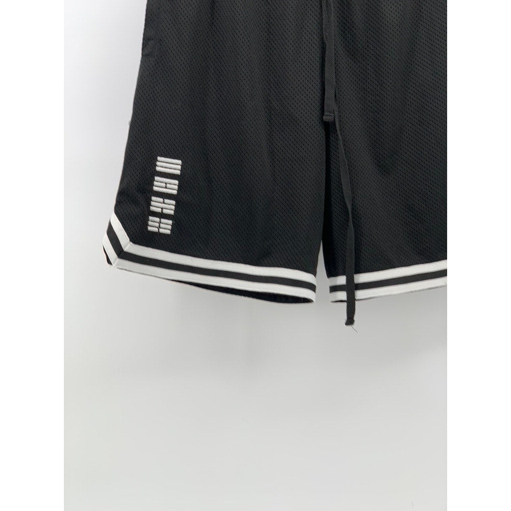 UNBRANDED Men's Black-White Mesh Drawstring Active Basketball Shorts SZ S