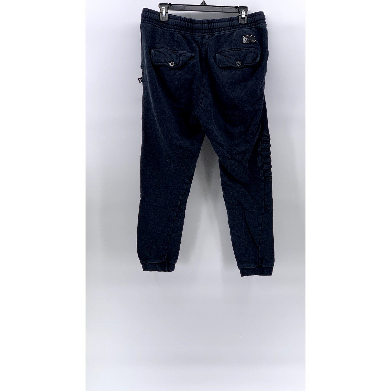 KONUS Men's Washed Black Ribbed Pull-On Drawstring Casual Jogger Pant SZ L