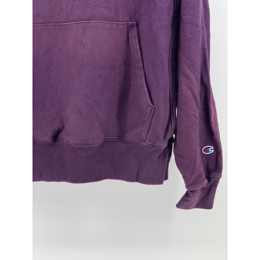 CHAMPION Men's Purple Embroidered Logo Reverse Weave Casual Cotton Hoodie SZ M