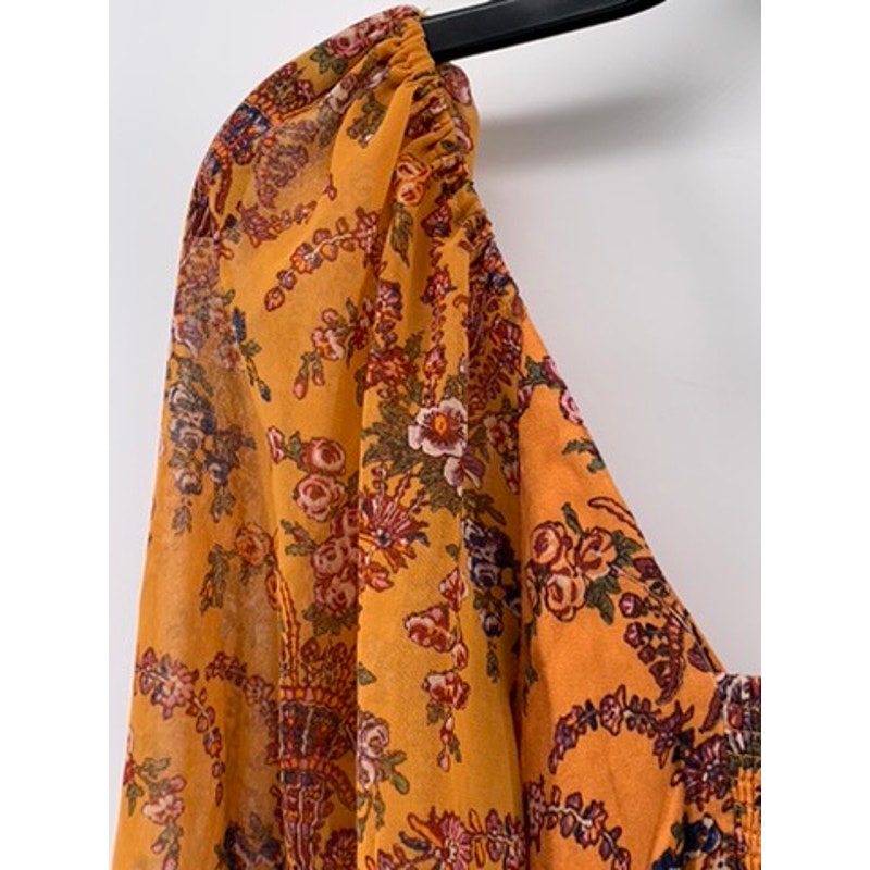 URBAN OUTFITTERS Women's Orange Floral Printed Bell Long Sleeve Top SZ S