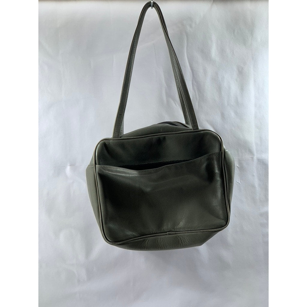 PERLINA NEW YORK Women's Gray Leather Round Satchel Messenger Bag