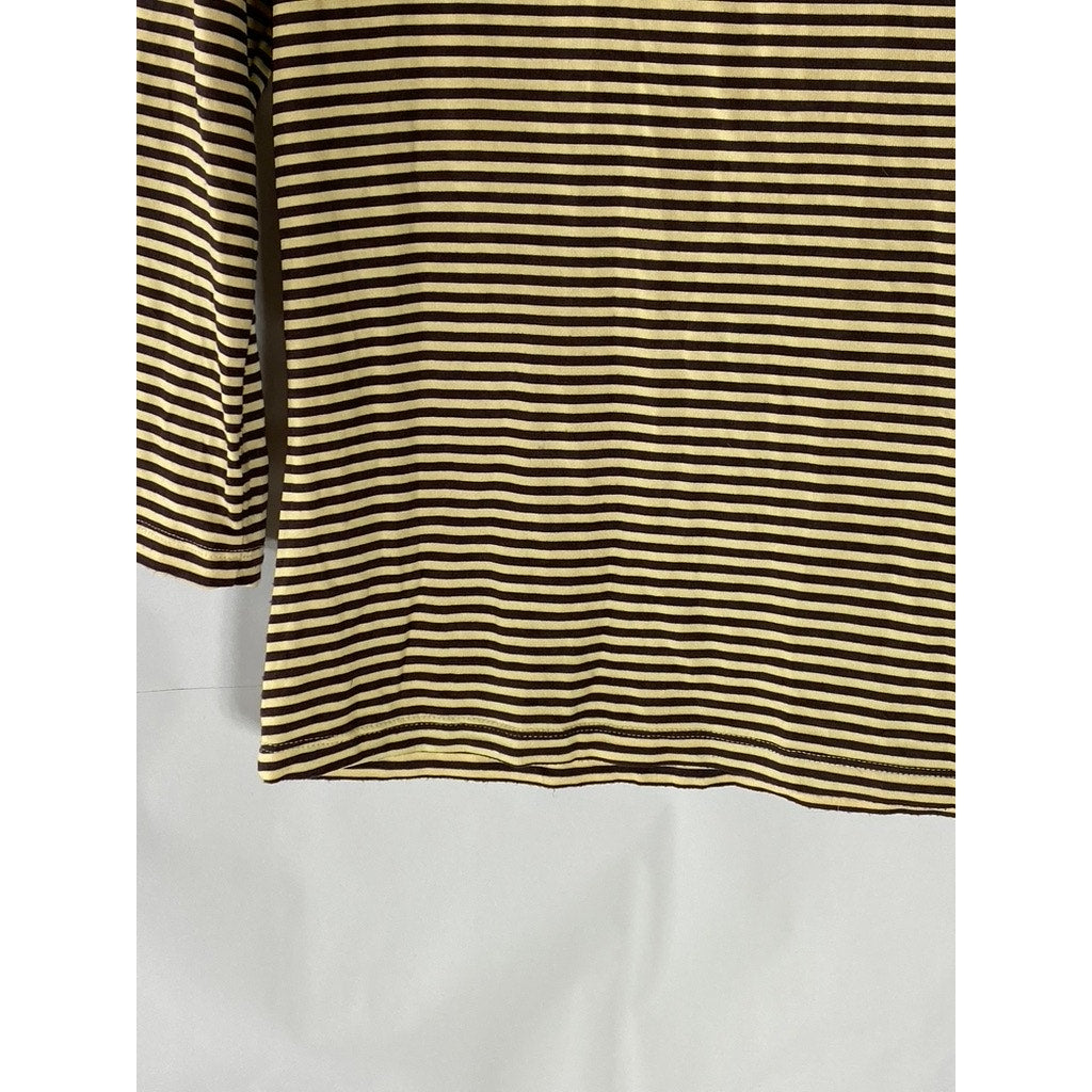 C-LECTIVE Women’s Tan-Brown Striped Crewneck 3/4 Sleeve Top SZ M
