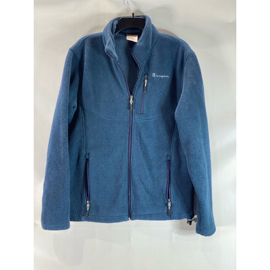 CHAMPION Men's Blue Fleece Script Logo Stand-Collar Zip-Up Jacket SZ S