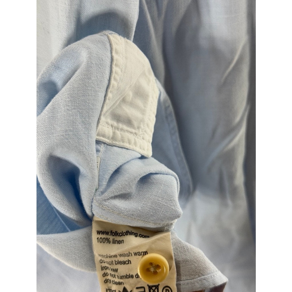 FOLK Men's Light Blue Linen Button-Up Long Sleeve Shirt SZ 2(S)