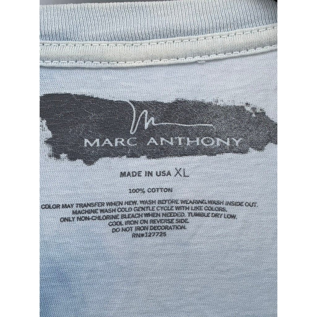 MARC ANTHONY Men's Blue Acid Wash Y2K Graphic Crewneck T-Shirt SZ XL