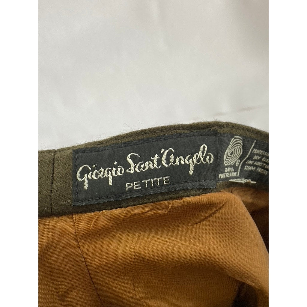 GIORGIO SANT'ANGELO Petite Women's Vintage Olive Green Pleated Wool Pant SZ 8
