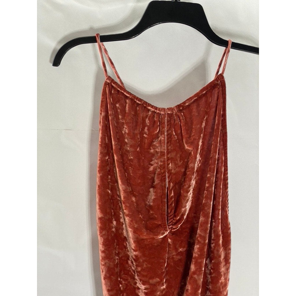 OUT FROM UNDER Women's Rust Velvet Keyhole Racerback Halter Bodysuit SZ L