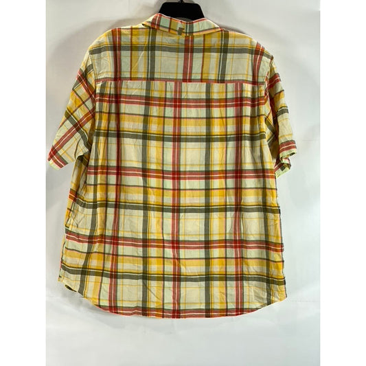 WOOLRICH Men's Yellow/Red Plaid Modern Short Sleeve Button-Up Shirt SZ XL