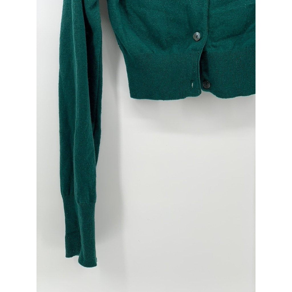 SPOONING Women's Green Knit Wool Primary Club Button-Up Cropped Cardigan SZ S