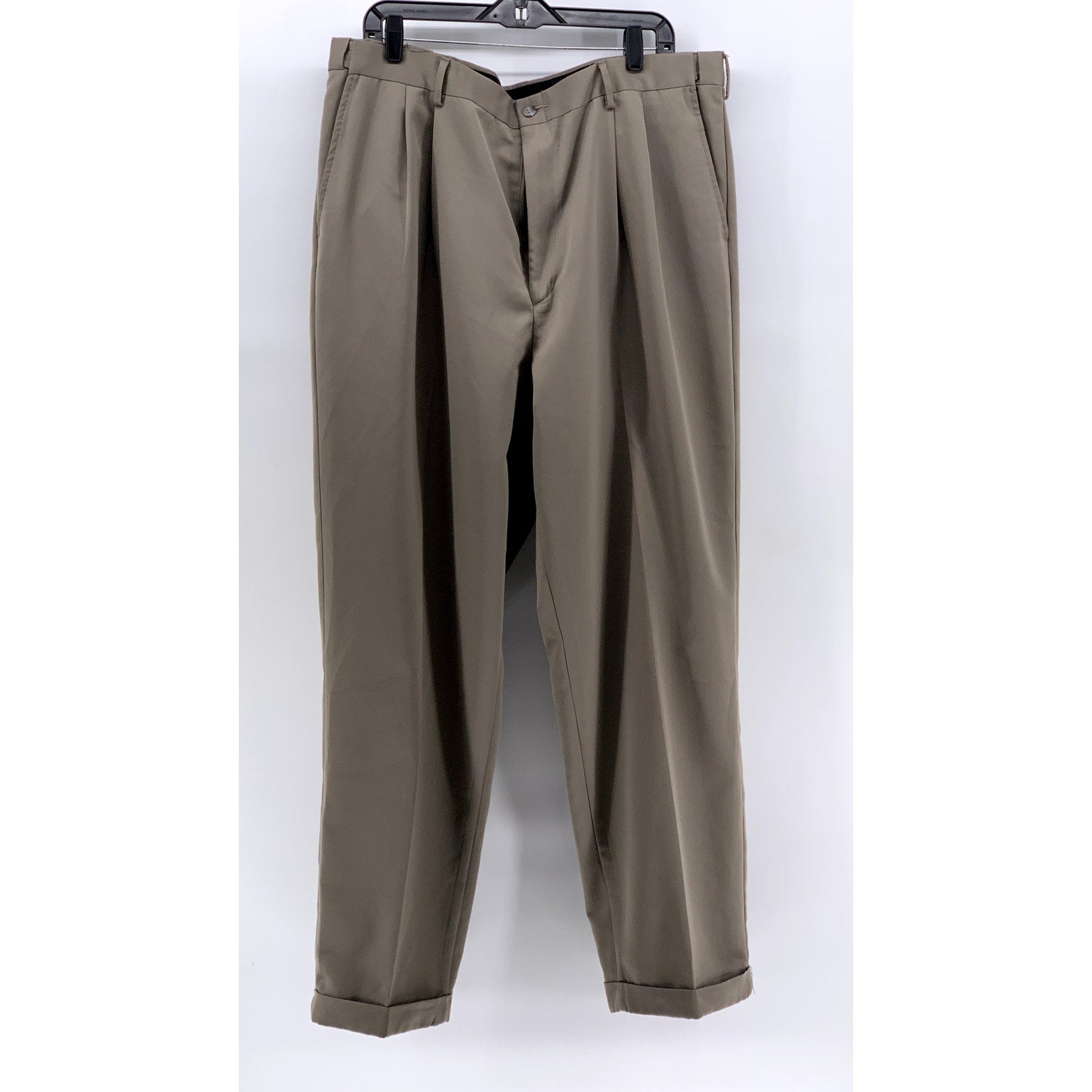 BILL BLASS Men's Vintage y2k Straight Leg Cuffed Tan Flat Front Pants SZ 40x32
