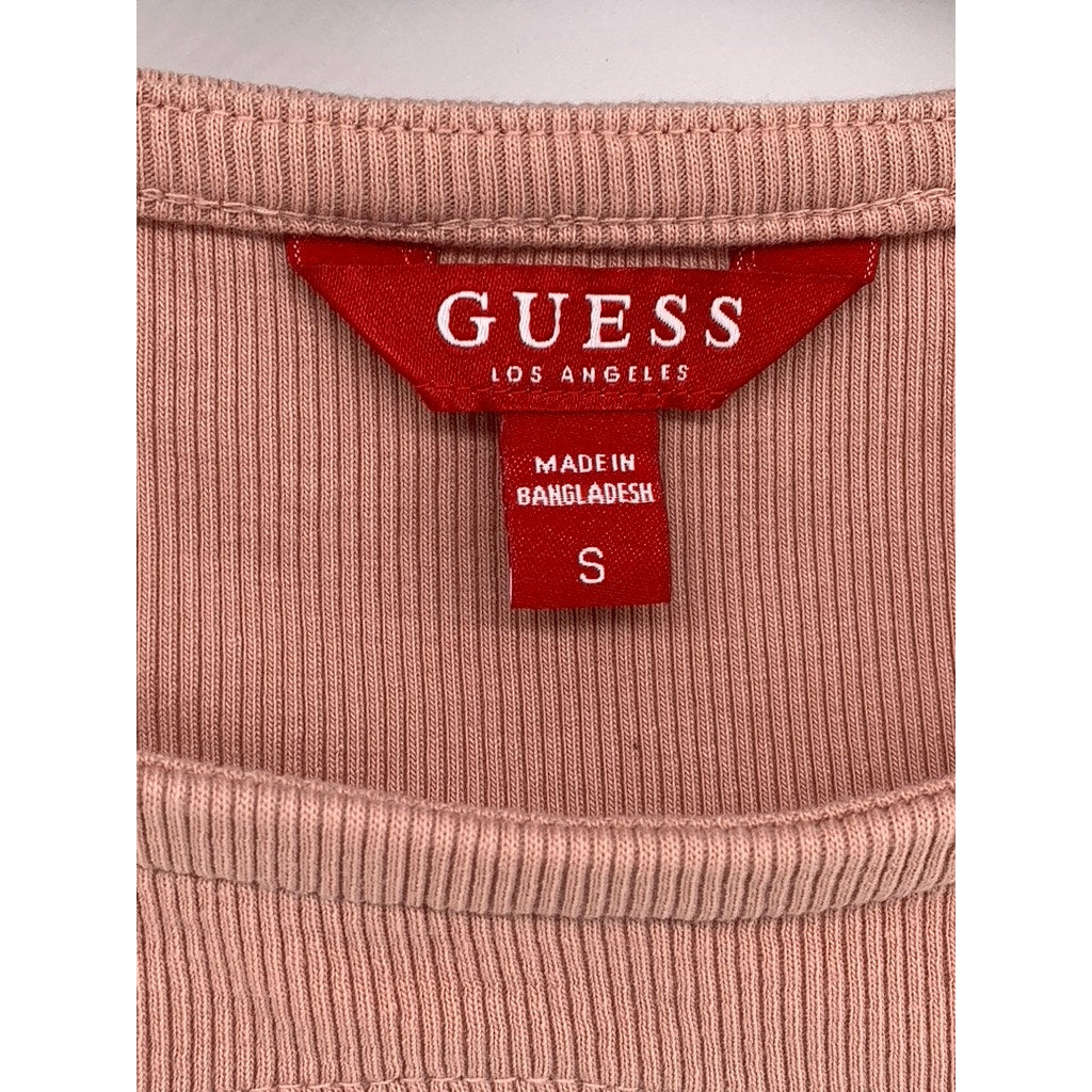 GUESS Women's Light Pink Ribbed Cutout Zip-Up Short Sleeve Top SZ S