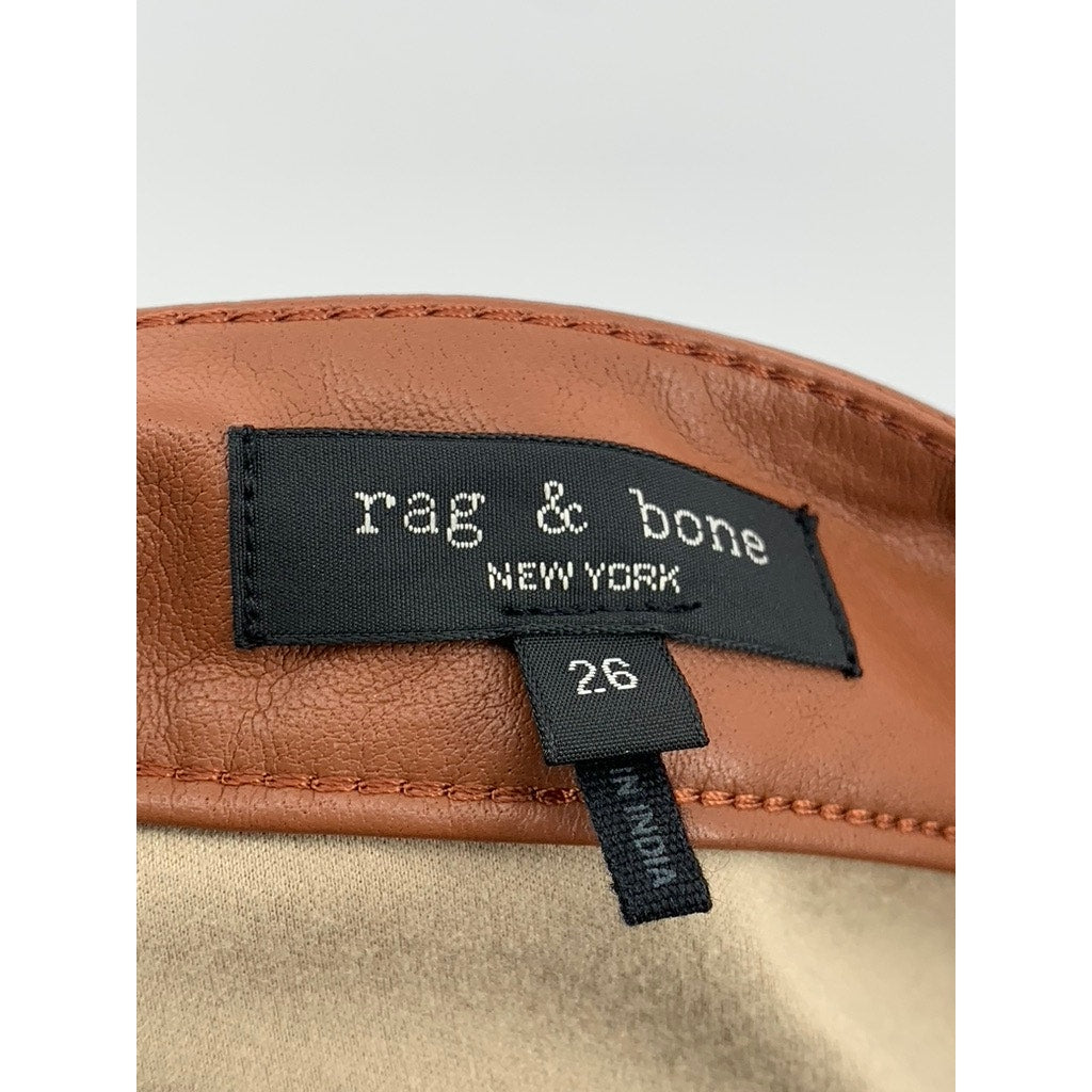 RAG & BONE Women's Cognac Faux-Leather Flare High-Rise Five Pocket Pant SZ 26
