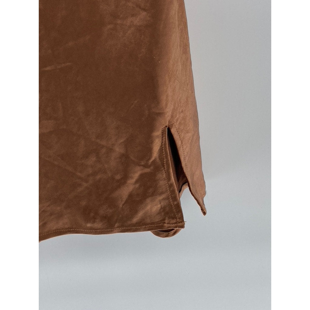 PRINCESS POLLY Women's Brown Satin Cowl-Neck Open Back Mini Dress SZ 0