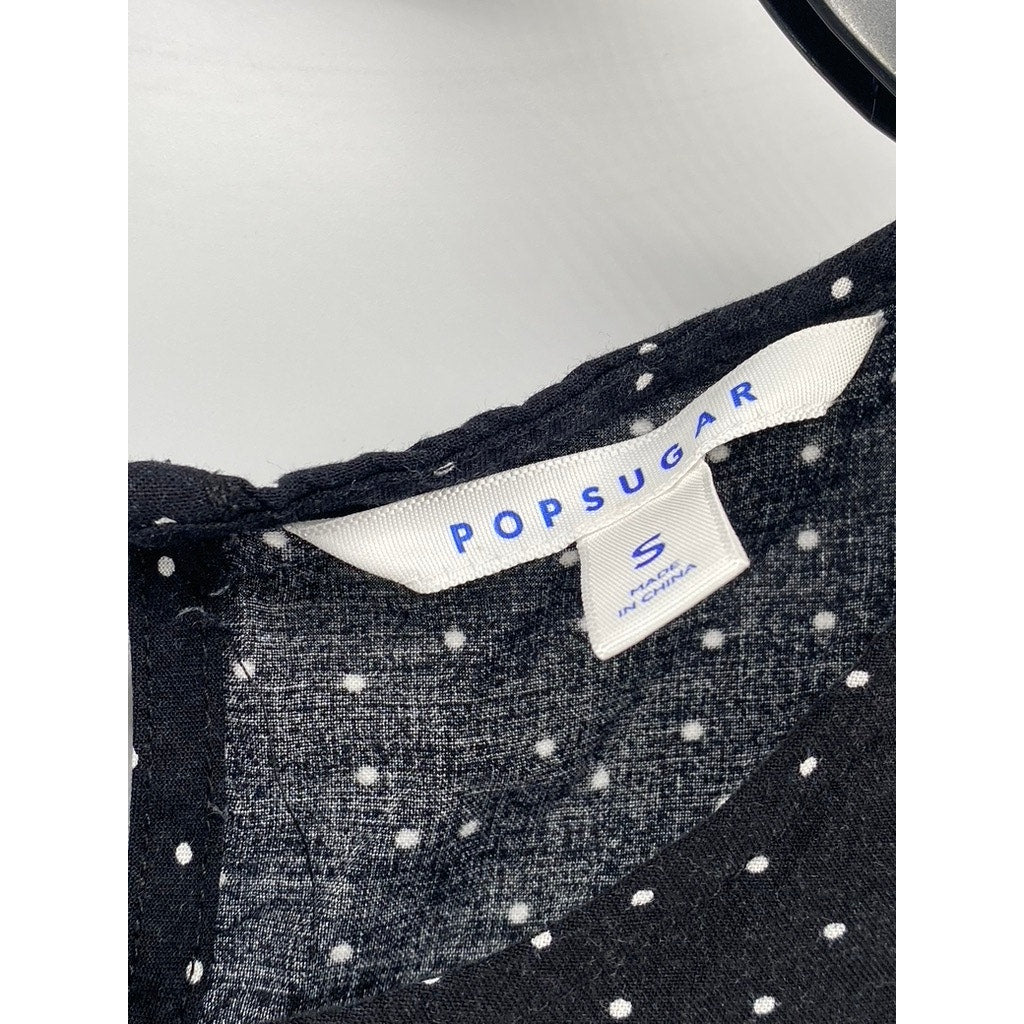 POPSUGAR Women’s Black Micro Polka Dot Long Sleeve Swing Top SZ S