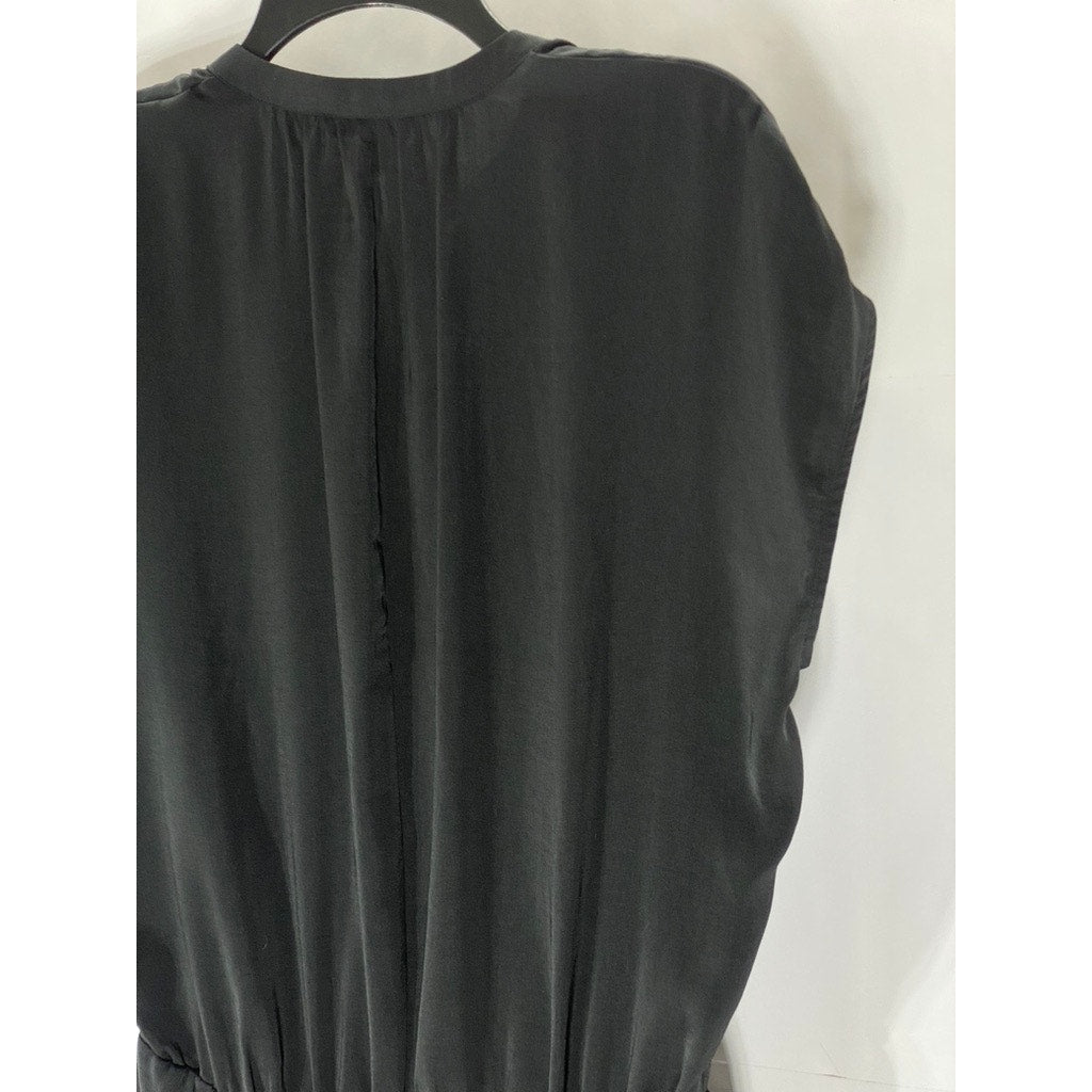 BANANA REPUBLIC Women's Black Short Sleeve Elastic Waist Split-Neck Dress SZ 6