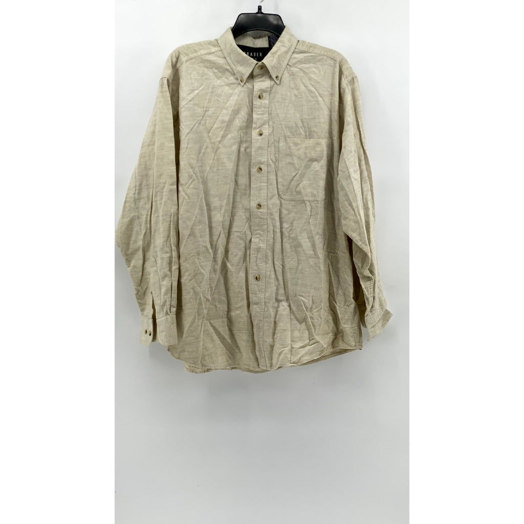 TRADER BAY Men's Beige Regular-Fit Button-up Long Sleeve Shirt SZ L