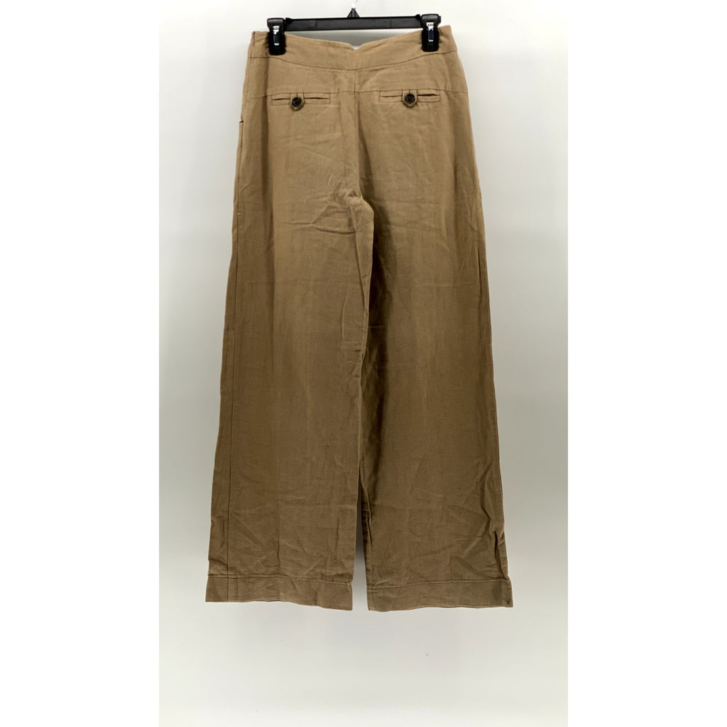 BROOKLYN INDUSTRIES Women's Tan Button-Detail Relaxed-Fit Wide-Leg Pants SZ 4