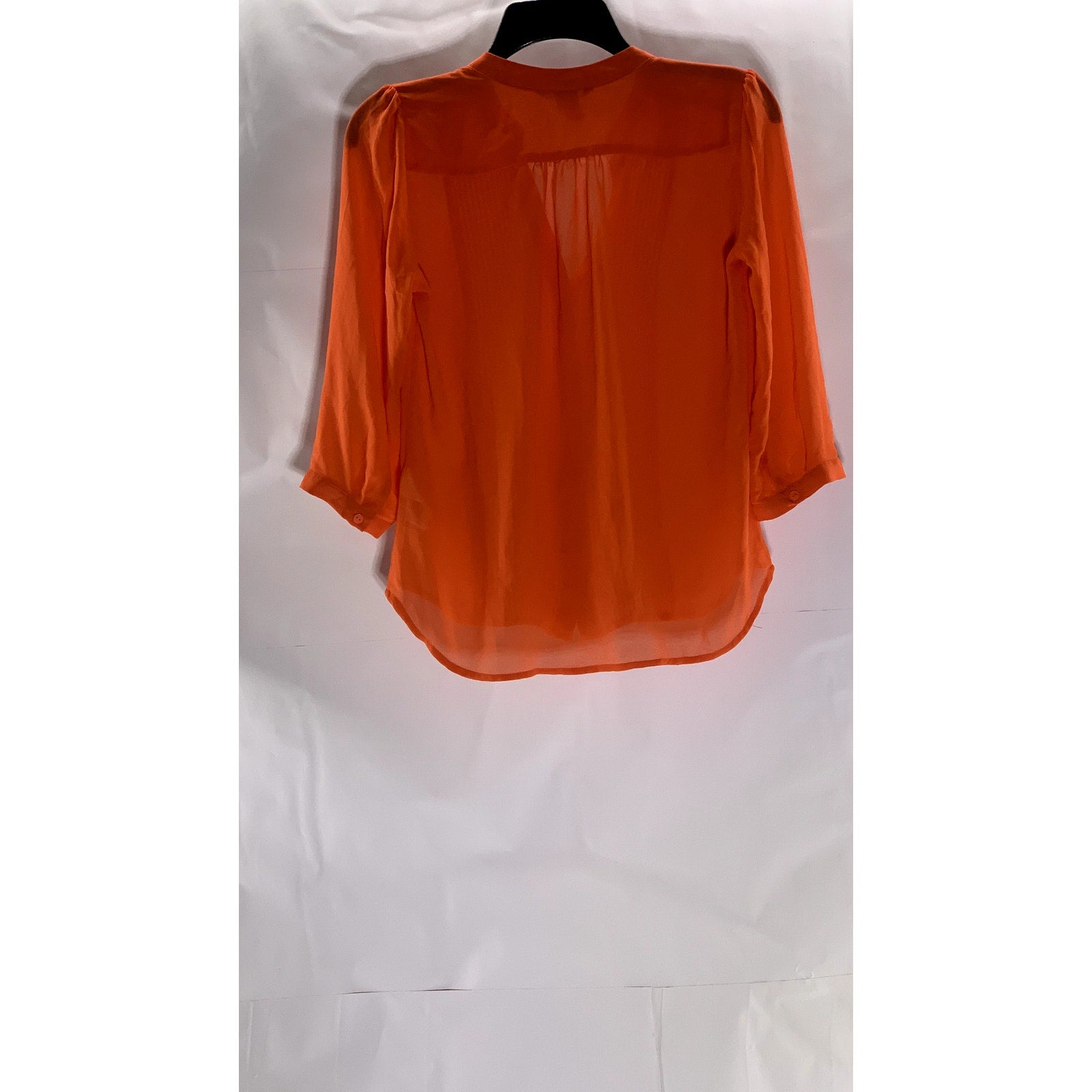 H&M Women's Orange Pleated V-Neck Button-Up Long Sleeve Top SZ 4