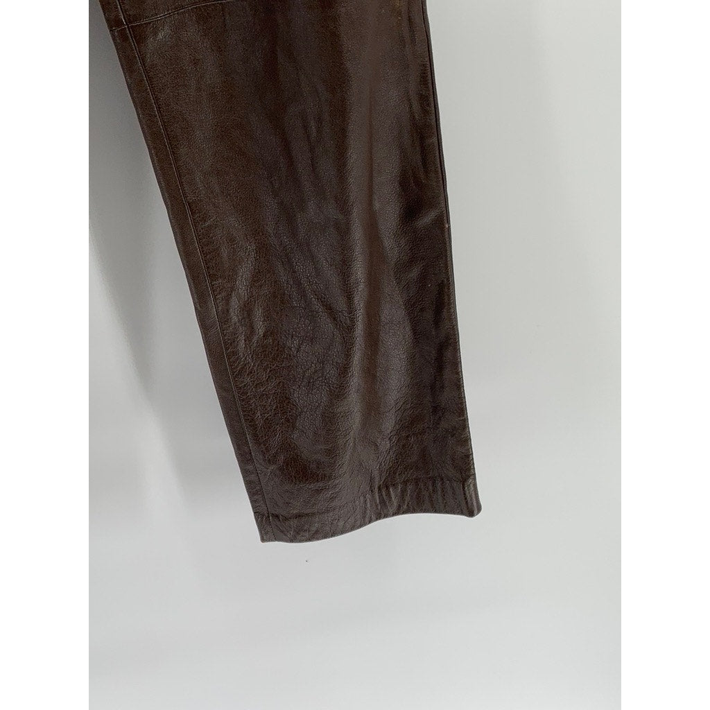 MIXIT Women's Vintage Brown Leather High-Rise Straight Leg Pants SZ 8