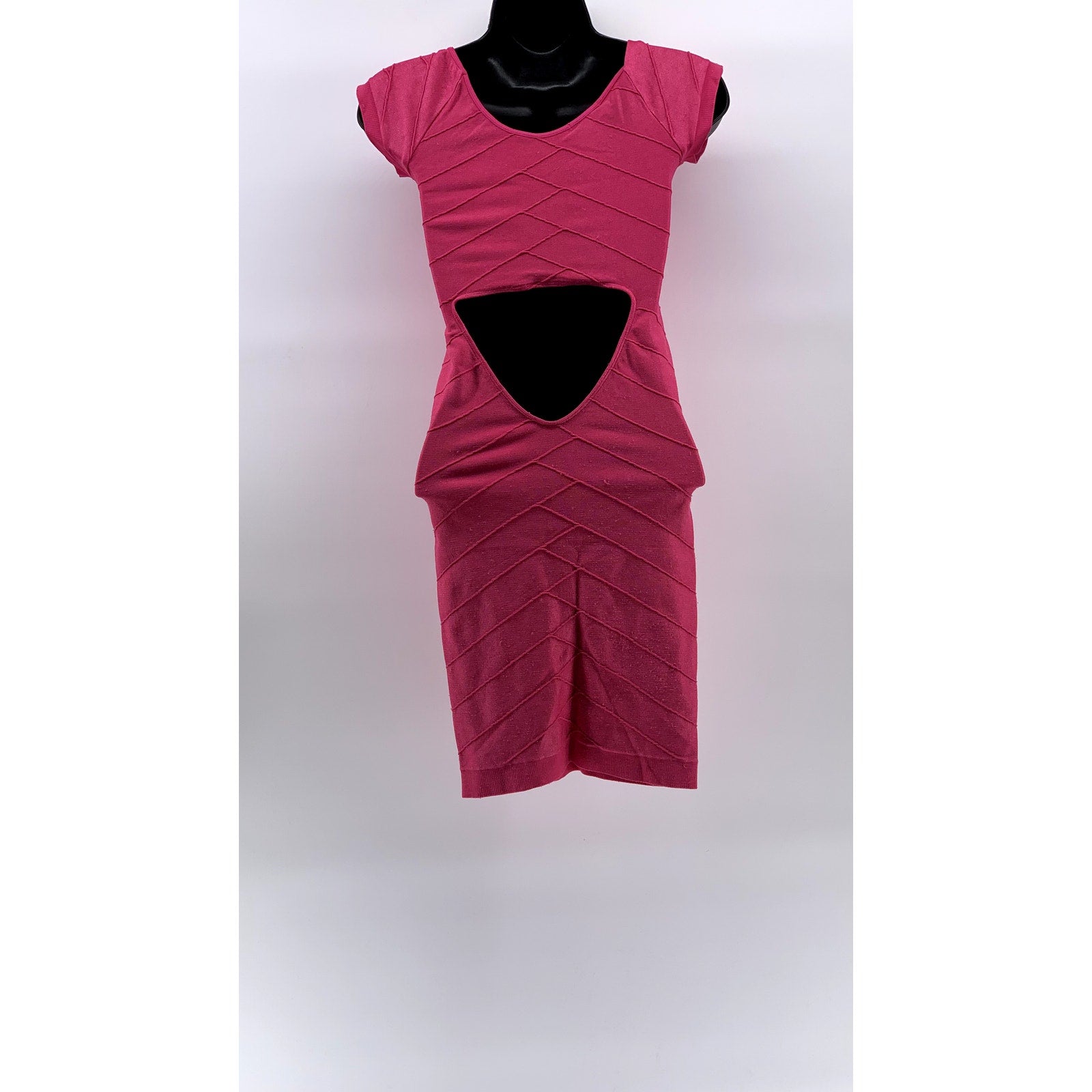 BEBE Women's Petite Bright Rose Scoop-Neck Cutout Back Bodycon Mini Dress SZ P/S