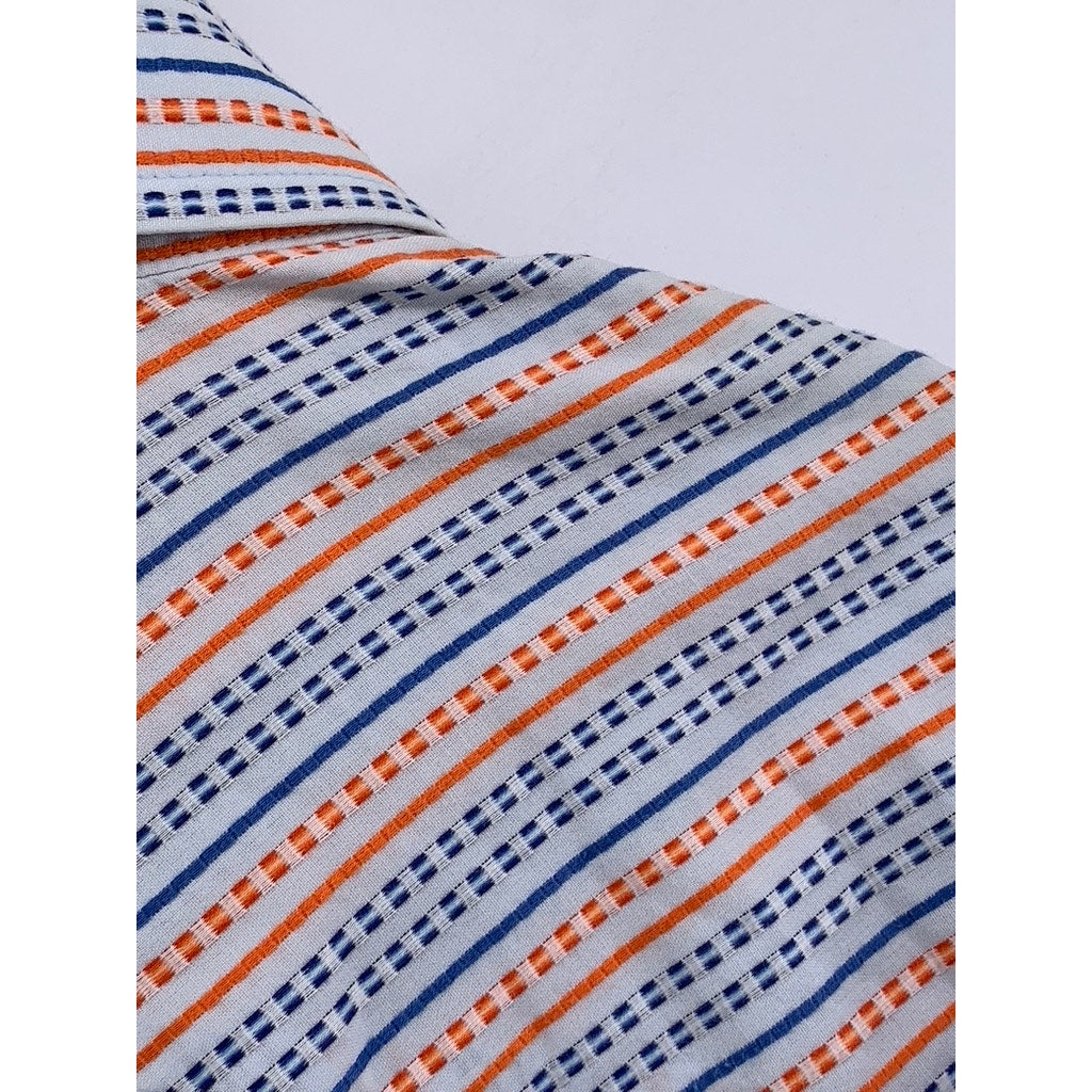 TOMMY HILFIGER Men's Blue-Orange Textured 80's 2 Ply Button-Up Shirt SZ 2XL