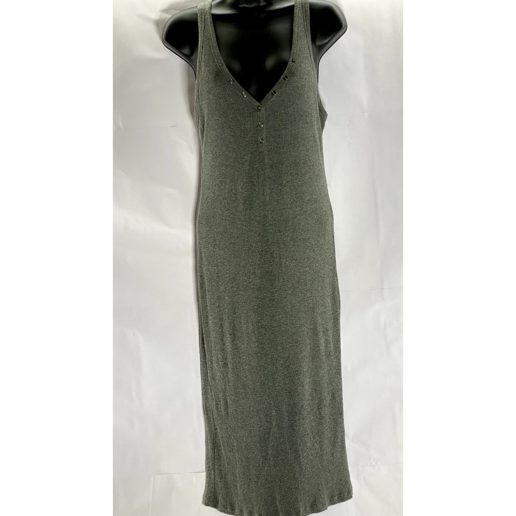 ALL IN FAVOR Women's Gray Ribbed Henley Casual Midi Tank Dress SZ S