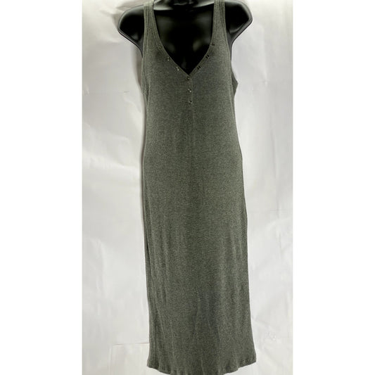 ALL IN FAVOR Women's Gray Ribbed Henley Casual Midi Tank Dress SZ S
