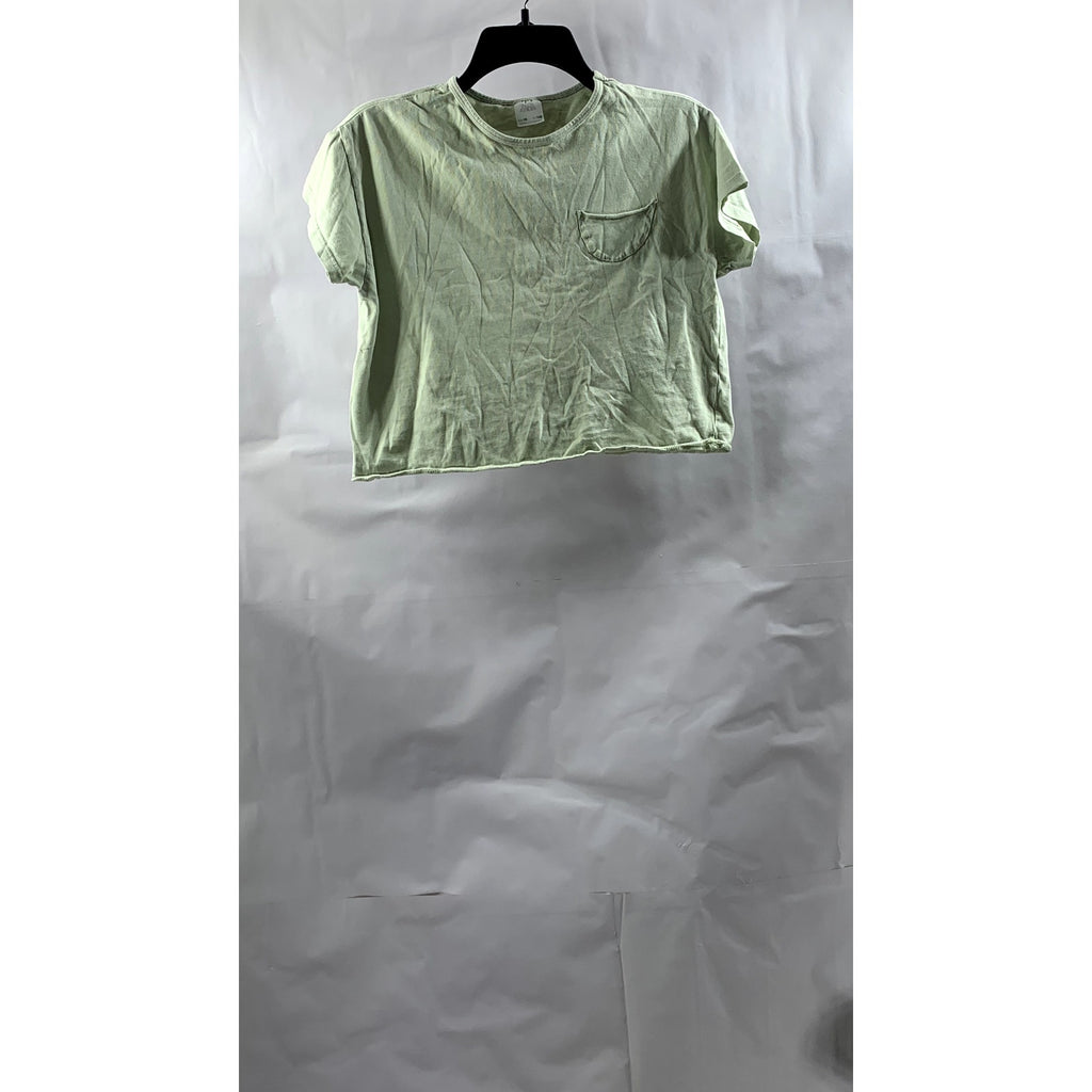 ZARA Girls' Lime Green Crewneck Short Sleeve Chest-Pocket Crop Top SZ 10