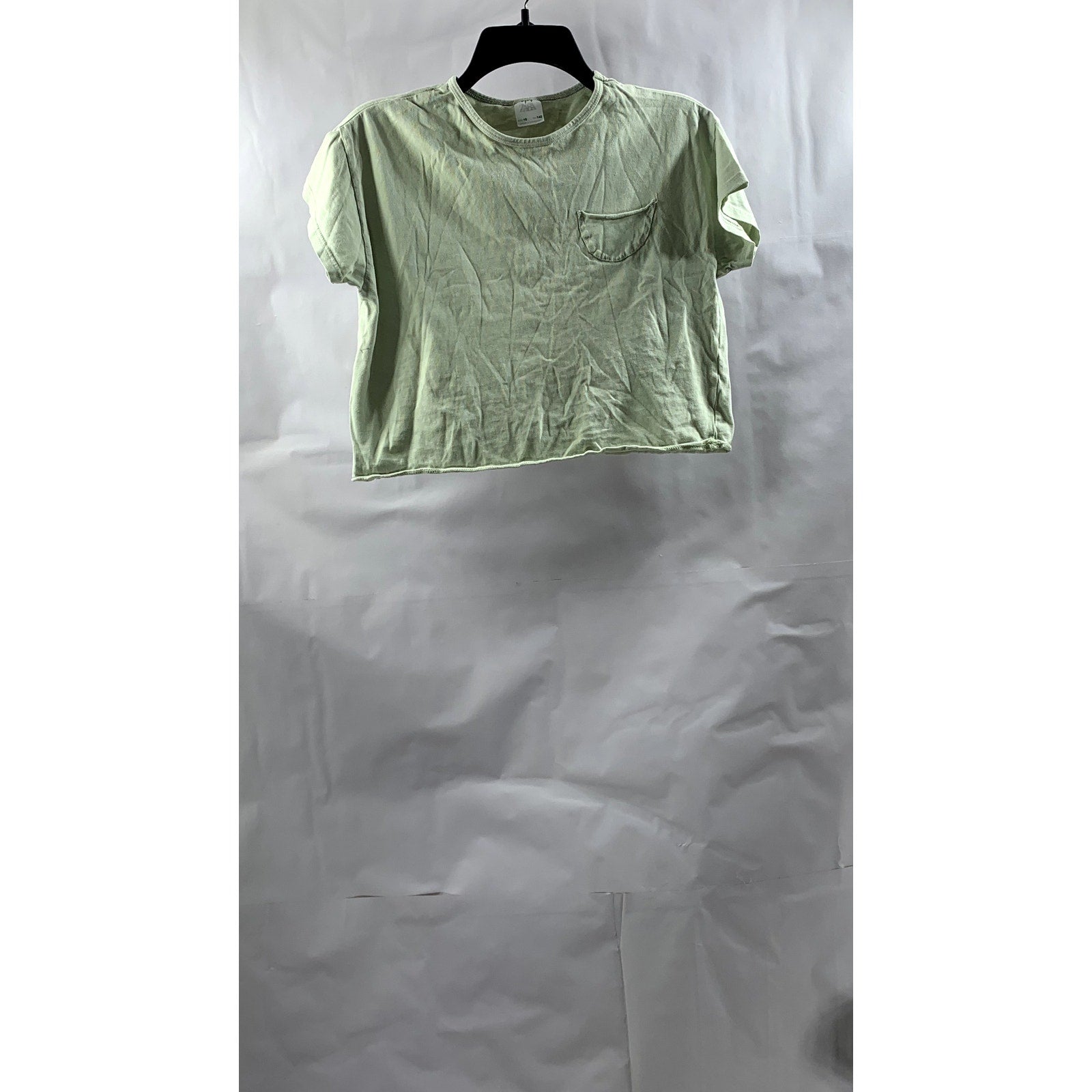 ZARA Girls' Lime Green Crewneck Short Sleeve Chest-Pocket Crop Top SZ 10