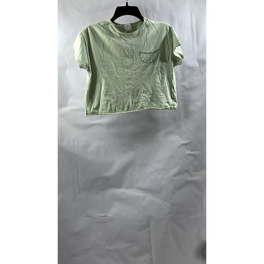 ZARA Girls' Lime Green Crewneck Short Sleeve Chest-Pocket Crop Top SZ 10