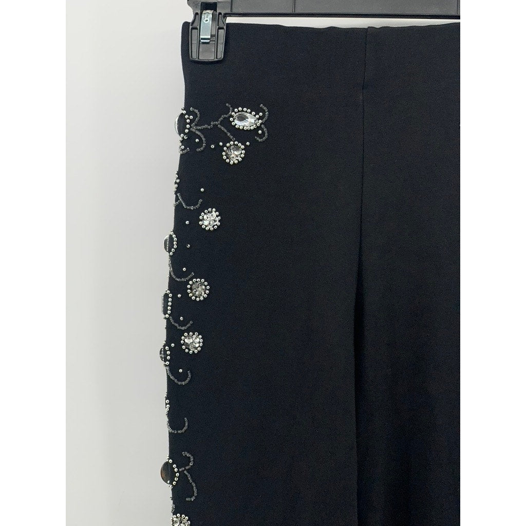 CONTEMPORARY Women's Black-Silver Bead Embellished Skinny-Leg Pull-On Pant SZ S