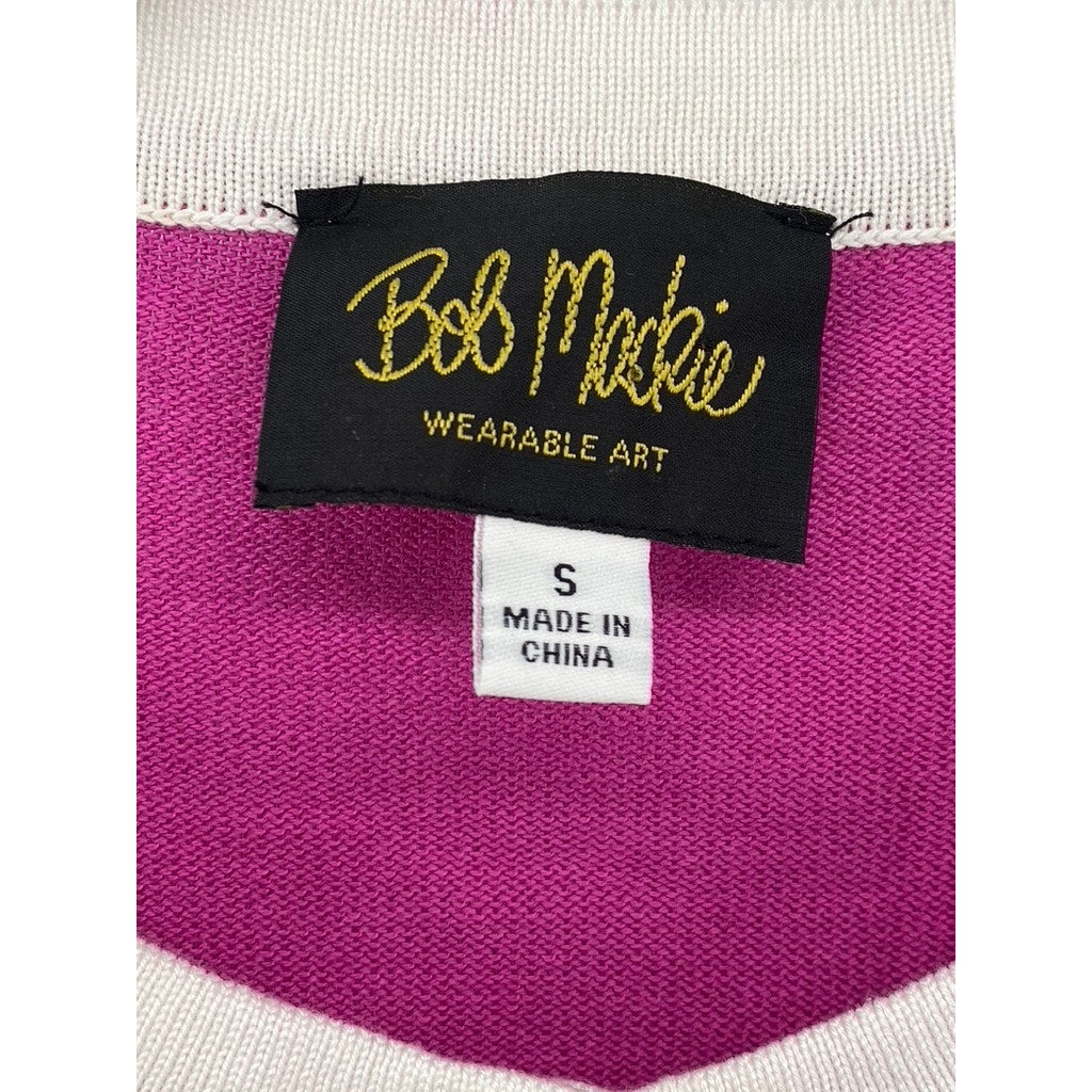 BOB MACKIE Women's Pink Wearable Art Floral Button-Up Long Sleeve Cardigan SZ S